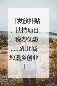 发放补贴、扶持项目、税费优惠……湖北喊您返乡创业