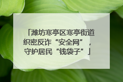 潍坊寒亭区寒亭街道织密反诈“安全网”，守护居民“钱袋子”